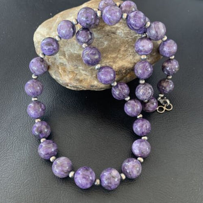 Navajo Purple Charoite Necklace | Sterling Silver | 20" | Authentic Native American Handmade | 11961