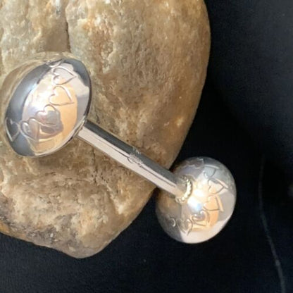 Navajo Baby Rattle | Handmade Sterling Silver Stamped | Native American | 3" | 13426
