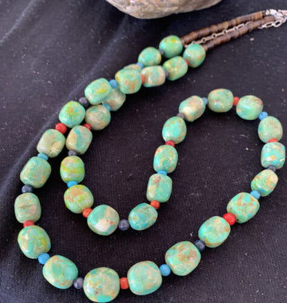 Navajo Blue Turquoise & Agate Necklace | Sterling Silver | 19" | Authentic Native American Handmade | 00819