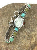 Authentic Native American Navajo Vintage Watch Tips | Blue Green Turquoise | Sterling Silver | 7" | 4916