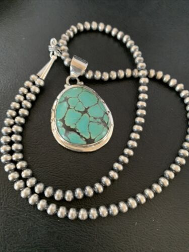 Navajo Blue Spiderweb Turquoise Pendant | Sterling Silver | Authentic Native American Handmade | 10673