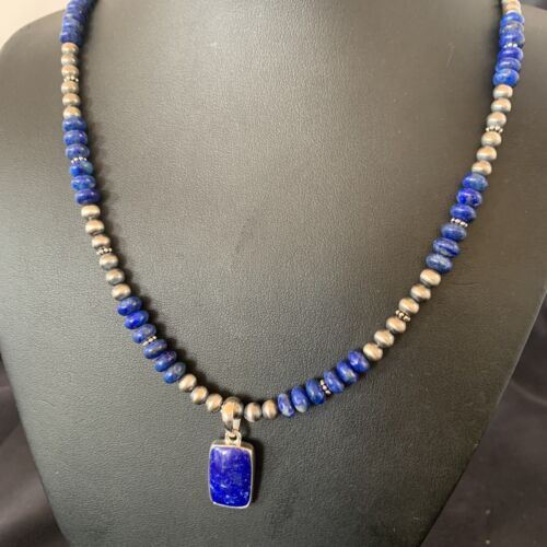 Native American Navajo Blue Lapis Pendant Necklace | Sterling Silver | Authentic Handmade | 11672