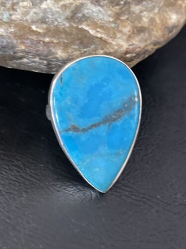 Navajo Blue Kingman Turquoise Ring | Sterling Silver | Sz 8 | Teardrop | Authentic Native American Handmade | 10509