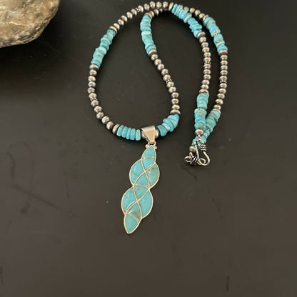 Authentic Native American Navajo Sterling Silver Pendant | Blue Turquoise & Opal Inlay Necklace | 11329