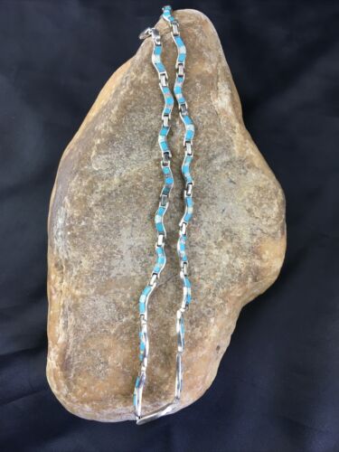 Navajo Sterling Silver Necklace | Spiderweb Turquoise Opal Inlay Pendant | 16" | 10251