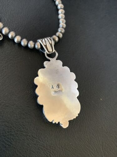 Native American Men's Navajo Pearls Necklace Pendant | Sterling Silver Black Onyx | 13093