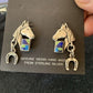 Navajo Blue Lapis & Turquoise Horse Inlay Earrings | Sterling Silver | 1" | Authentic Native American Handmade | 1514