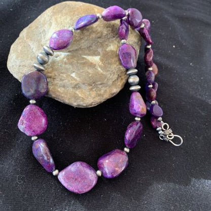 Southwestern Navajo Pearls Purple Turquoise Necklace | Sterling Silver | Authentic Native American Handmade| 20" | 1049