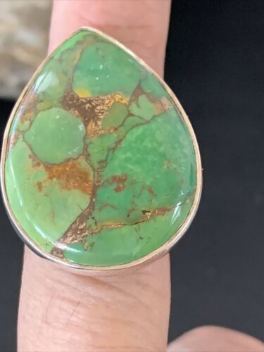 Adjustable Navajo Green Mojave Turquoise Ring | Sterling Silver | Sz 7 | Authentic Native American Handmade | 11795