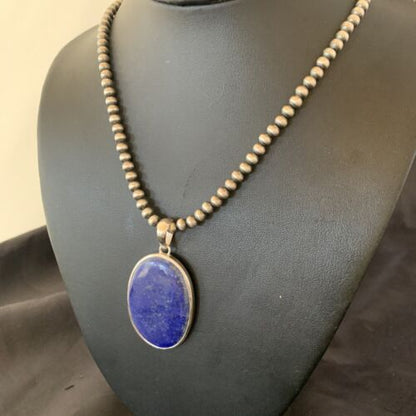 Native American Navajo Blue Lapis Pendant Necklace | Sterling Silver | Authentic Handmade | 11717