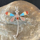 Zuni Turquoise Pink Mother of Pearl Inlay Dragonfly Necklace Pin Pendant | Sterling Silver | 12325