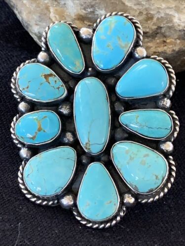 Navajo Blue Royston Turquoise Cluster Ring | Authentic Native American Sterling Silver | Multi-Stone | Sz 7 | 1660