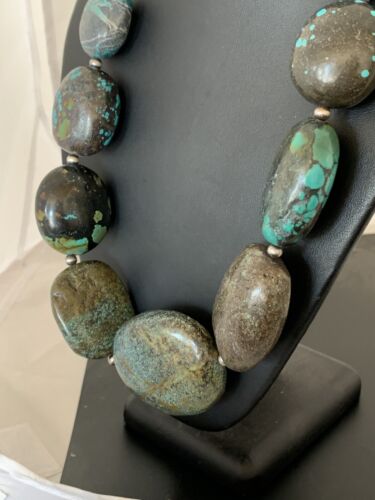 Navajo Graduated Sterling Silver Natural Blue Nugget Turquoise Necklace | Authentic Native American | 23" | 621