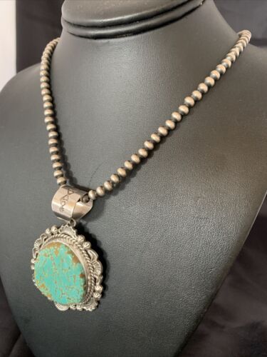 Navajo Blue #8 Turquoise Pendant Necklace | Sterling Silver | Authentic Native American Handmade | 10228