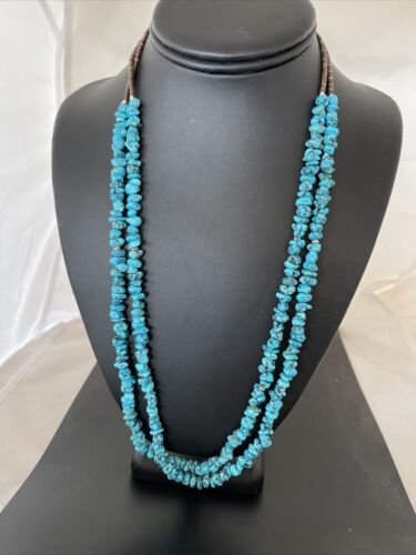 Navajo Kingman Turquoise 2 Strand Necklace | Sterling Silver | Authentic Native American Handmade | 01159