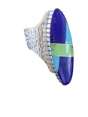 Navajo Multi-Color Lapis & Turquoise Inlay Ring | Sterling Silver | Sz 7 | Authentic Native American Handmade | 01576