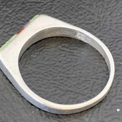 Navajo Green Gaspiete Sugilite Red Coral Inlay Ring | Sz 8.25 | Authentic Native American Handmade | 2260