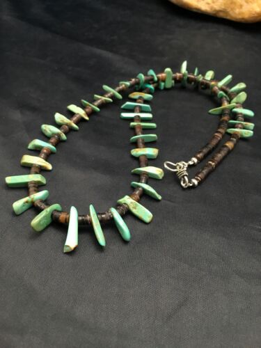 Navajo Green Turquoise & Bone Bead Necklace | Sterling Silver | 20" | Authentic Native American Handmade | 3281