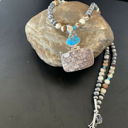 Navajo Multi-Stone Wild Horse Turquoise Necklace Pendant | Sterling Silver | Authentic Native American Handmade | 11375
