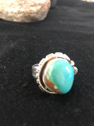 Navajo Blue Pilot Mountain Turquoise Ring | Sterling Silver | Sz 9 | Authentic Native American Handmade | 8242