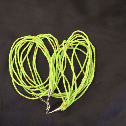 Navajo Green Gaspeite Heishi Necklace | 10 Strand | Sterling Silver | 17" | 10256