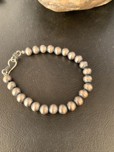 Native American Navajo Pearls Bracelet | 7mm Beads | 7" Sterling Silver | Authentic Handmade | 14180