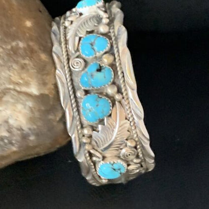 Native American Men's Blue Kingman Turquoise Cuff Bracelet | Sterling Silver | 14135
