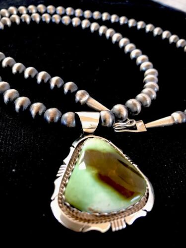 Navajo Green Royston Turquoise Pendant | Sterling Silver | Native American Handmade | 13277