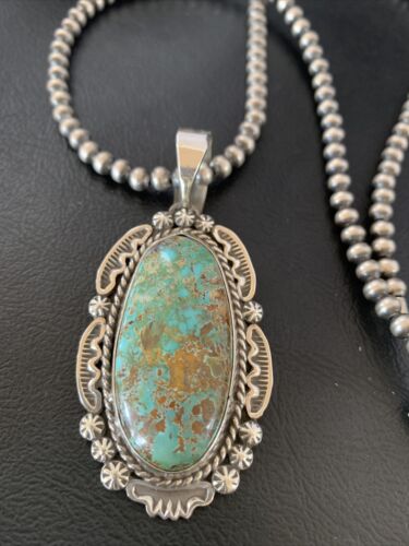 Navajo Blue #8 Turquoise Pendant Necklace | Sterling Silver | Authentic Native American Handmade | 10230