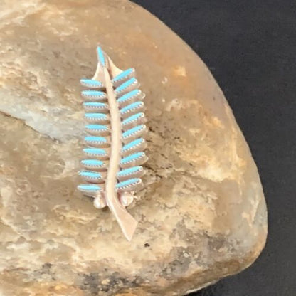 Native American  Blue Turquoise Pin Pendant | Needle Point | Zuni Handmade Sterling Silver | 12803