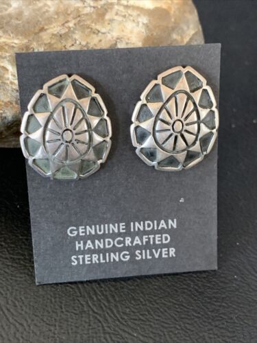 Southwestern Sterling Silver Oval Stud Earrings | 1" | Authentic Native American Handmade | 13001
