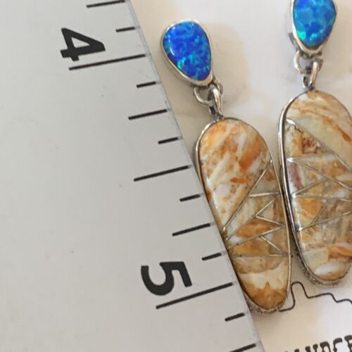 Navajo Snake Swirl Earrings | Orange Spiny Oyster Opal Inlay | Sterling Silver | Native American Handmade | 12022
