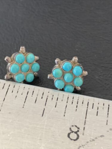 Zuni Petit Point TurquoiseCluster Earrings | Authentic Native American Handmade | Sterling Silver | 1608