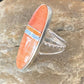 Navajo Red Spiny Oyster Opal Inlay Ring | Sterling Silver | Sz 8 | Authentic Native American Handmade | 11581
