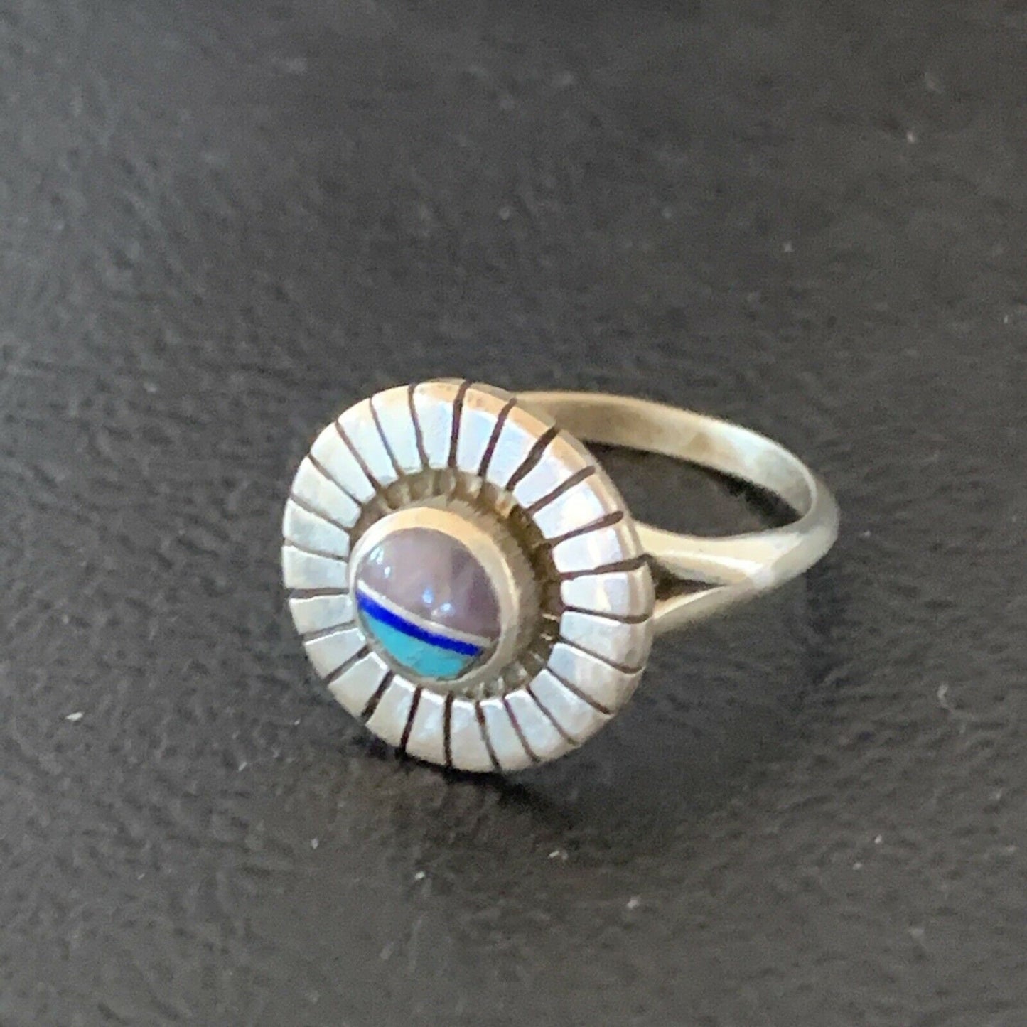 Navajo Blue Turquoise Sugilite Inlay Ring | Sz 7.5 | Authentic Native American Handmade | 11193