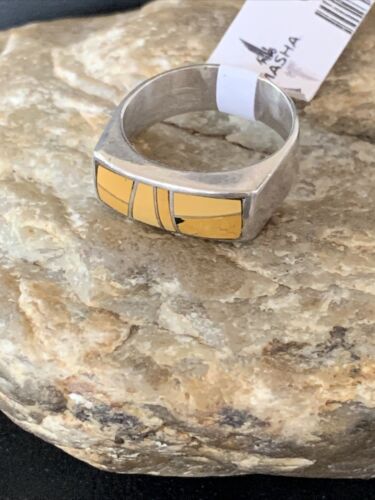 Navajo Yellow Turquoise Ring | Sterling Silver | Sz 8 | Authentic Native American Handmade | 1736