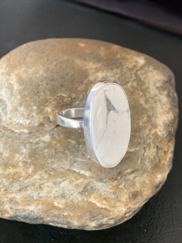 Navajo White Howlite Ring | Sterling Silver | Sz 9.5 | Authentic Native American Handmade | 11610