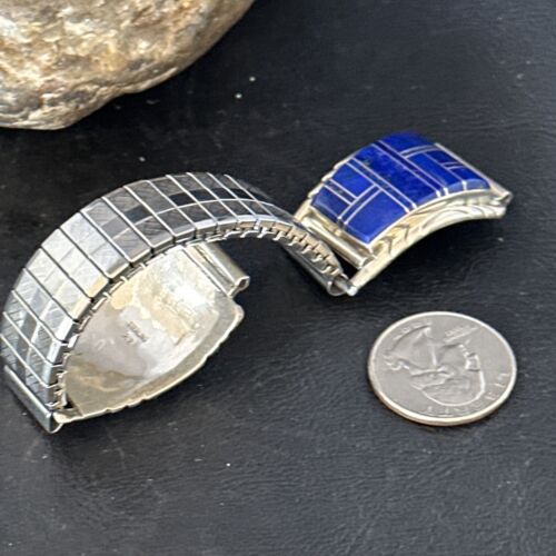 Authentic Navajo Men's Wristwatch | Blue Lapis Lazuli Inlay | Sterling Silver Tips | Native American Jewelry | 14396