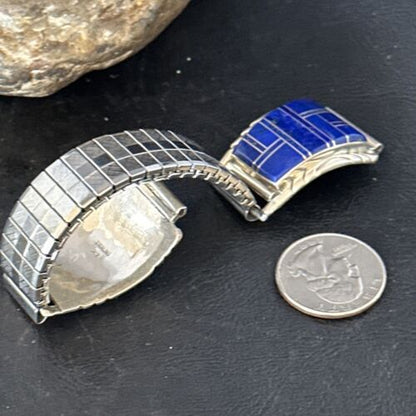 Authentic Navajo Men's Wristwatch | Blue Lapis Lazuli Inlay | Sterling Silver Tips | Native American Jewelry | 14396