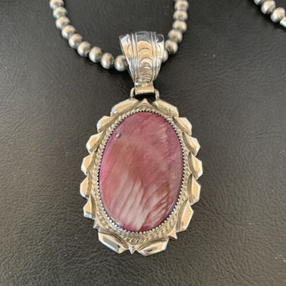 Navajo Pearls Purple Spiny Oyster Pendant Necklace | Sterling Silver | Authentic Native American Handmade | 10701