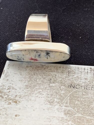 Southwestern Navajo Cinnabrite Ring | White Black | Sterling Silver | Sz 6.5 | 01548