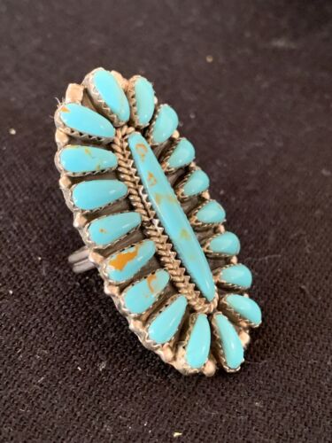 Navajo Blue Cluster Turquoise Needlepoint Ring | Authentic Native American Sterling Silver | Multi-Stone | Sz 6.5 | 614 - Masha USA