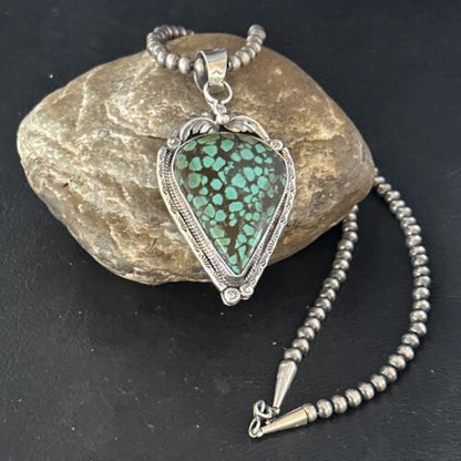 Men's Navajo Blue Spiderweb Turquoise Pendant Necklace | Sterling Silver | Authentic Native American Handmade | 14257