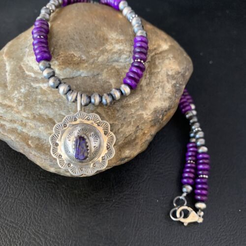 Native Navajo Sterling Silver Purple Sugilite Necklace Pendant 13844