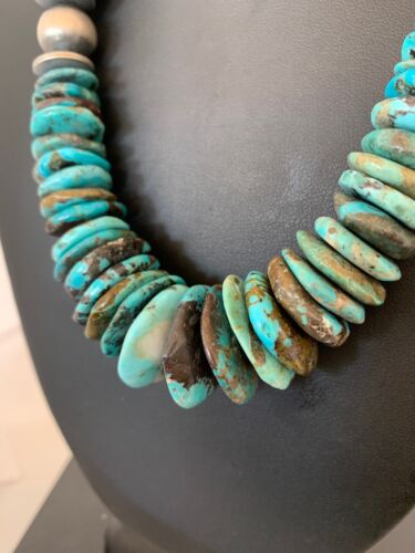 Authentic Navajo Sterling Silver & Turquoise Graduated Necklace | 18" | Native American Jewelry | 4241 - Masha USA