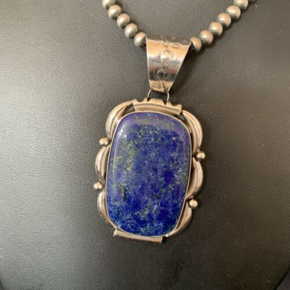 Native American Navajo Blue Lapis Pendant Necklace | Sterling Silver | Authentic Handmade | 11847
