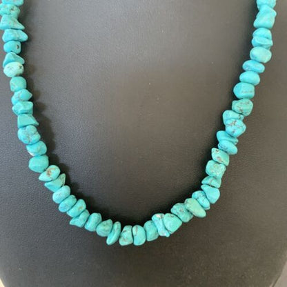 Navajo Kingman Turquoise Necklace | Sterling Silver | Authentic Native American Handmade | 18" | 1965 - Masha USA
