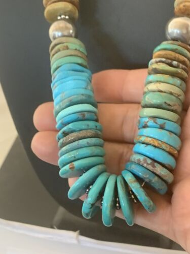 Navajo Graduated Blue Green Turquoise Necklace | Sterling Silver | Authentic Native American | 21" | 605
