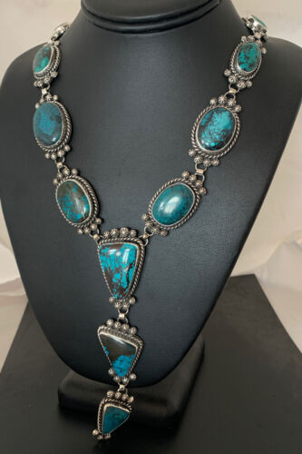 Southwestern Lariat Necklace | Arizona Turquoise | Navajo Sterling Silver | 00699 - Masha USA