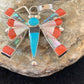 Zuni Turquoise Coral Mother of Pearl Butterfly Necklace Pin Pendant | Inlay | Sterling Silver Inlay | 1369